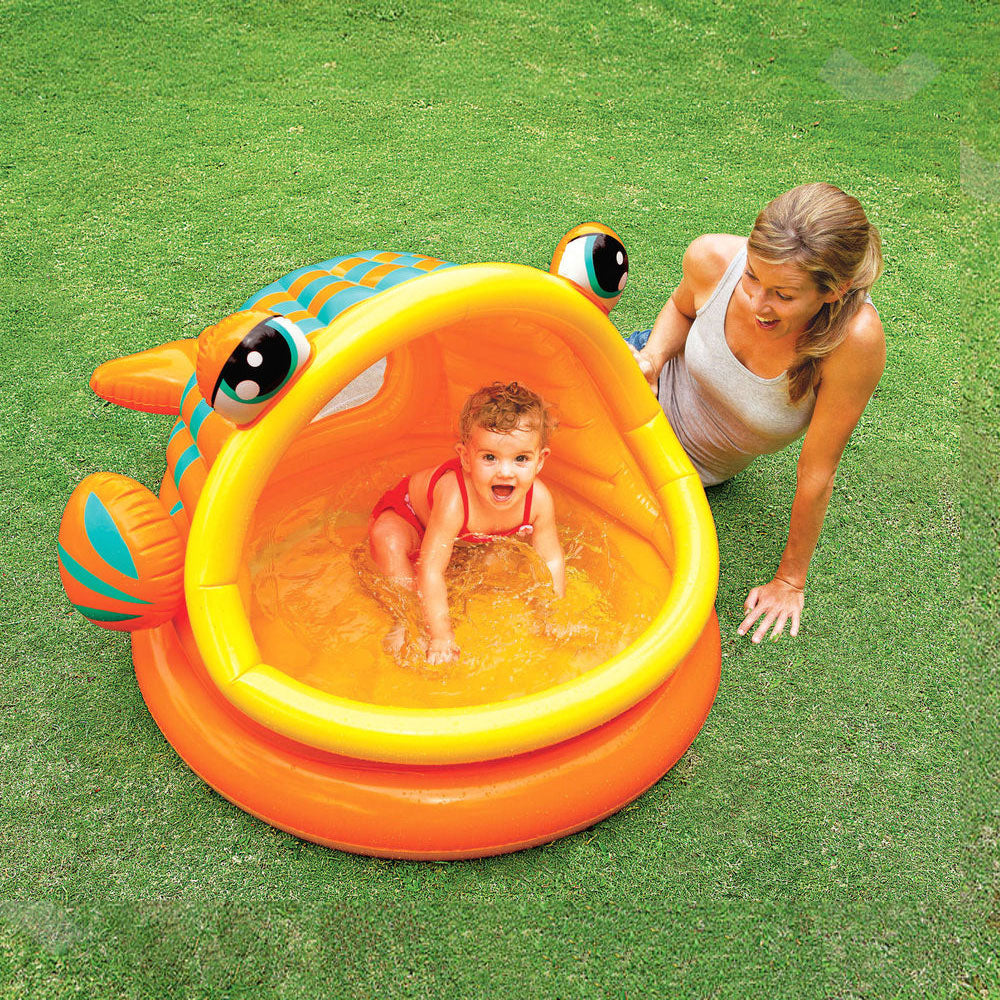 Pataugeoire gonflable JUNGLE. piscine pour bébé avec pare-soleil et jeux.  100 x 80 cm
